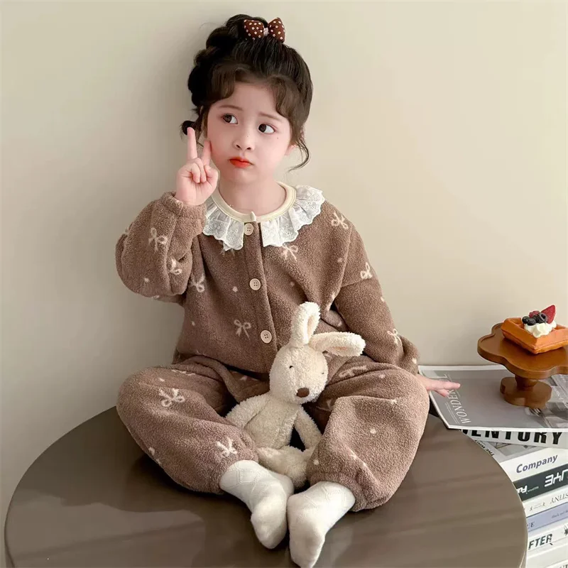 Conjunto de pijama infantil de lana con pajarita y cárdigan - imagen 2