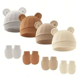 Gorro bebé y manoplas de algodón para niña – regalo de recién nacido