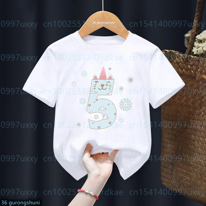Camiseta infantil kawaii con unicornios y gatos - Manga corta - imagen 5