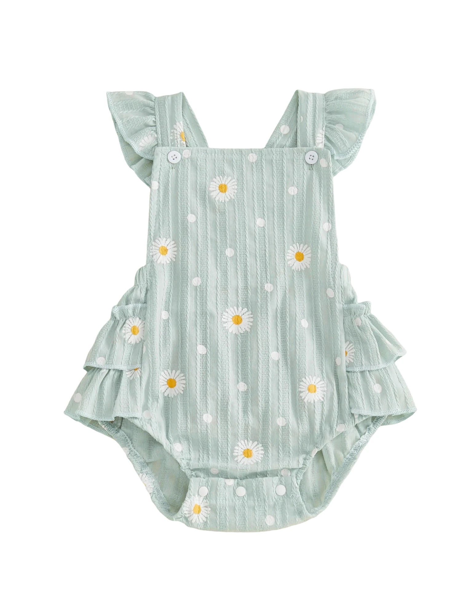 Mono de verano para niñas con estampado de margaritas y mangas volantes