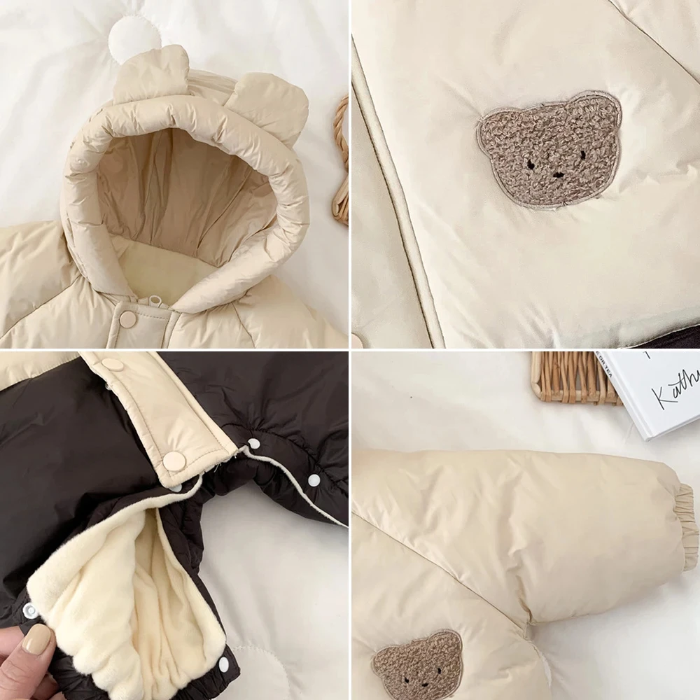 Mono con capucha de oso para bebé – Pelele acolchado de algodón - imagen 5