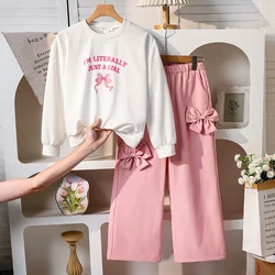Conjunto de otoño para niña con camiseta de manga larga y pantalón lazo