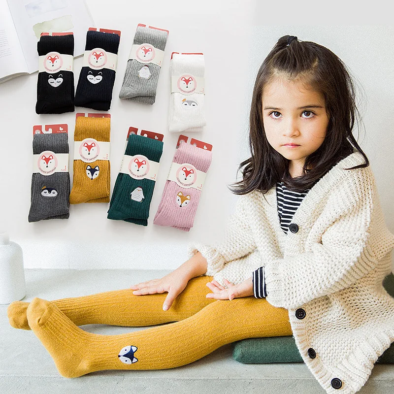 Pantimedias cálidas para niñas con bordado de dibujos animados