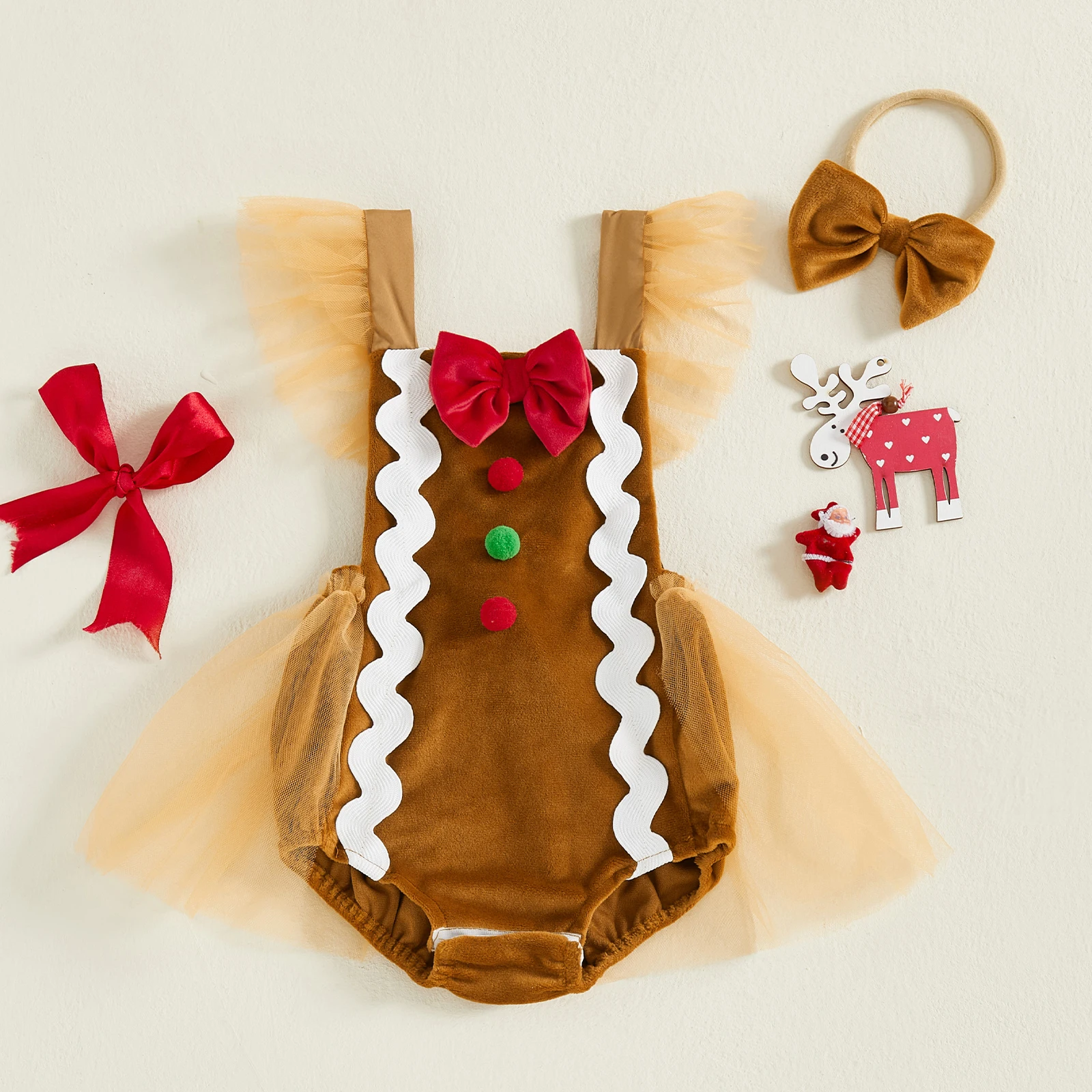 VISgogo Conjunto Navidad niña hombre de jengibre manga voladora diadema - imagen 2
