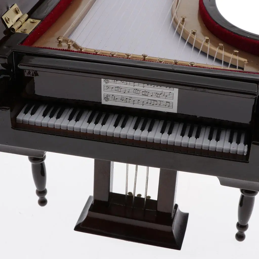 Piano de juguete de madera en miniatura con taburete para muñecas - imagen 4