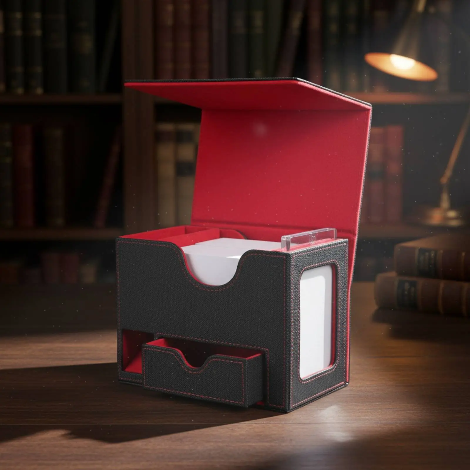 Caja de cartas cuero PU con ventana y funda doble para mazo - imagen 5