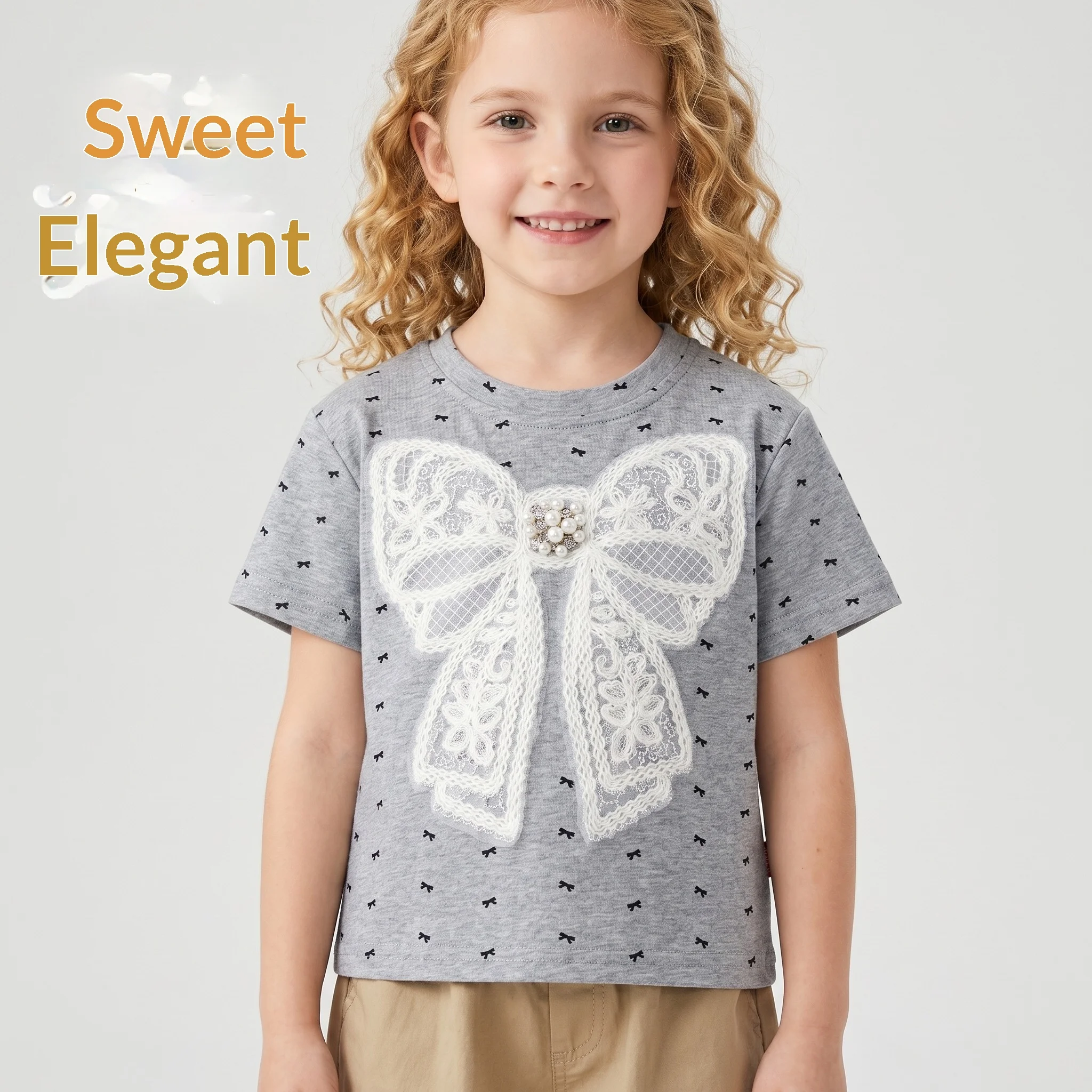 Camiseta de verano manga corta con lazo para niñas - imagen 2