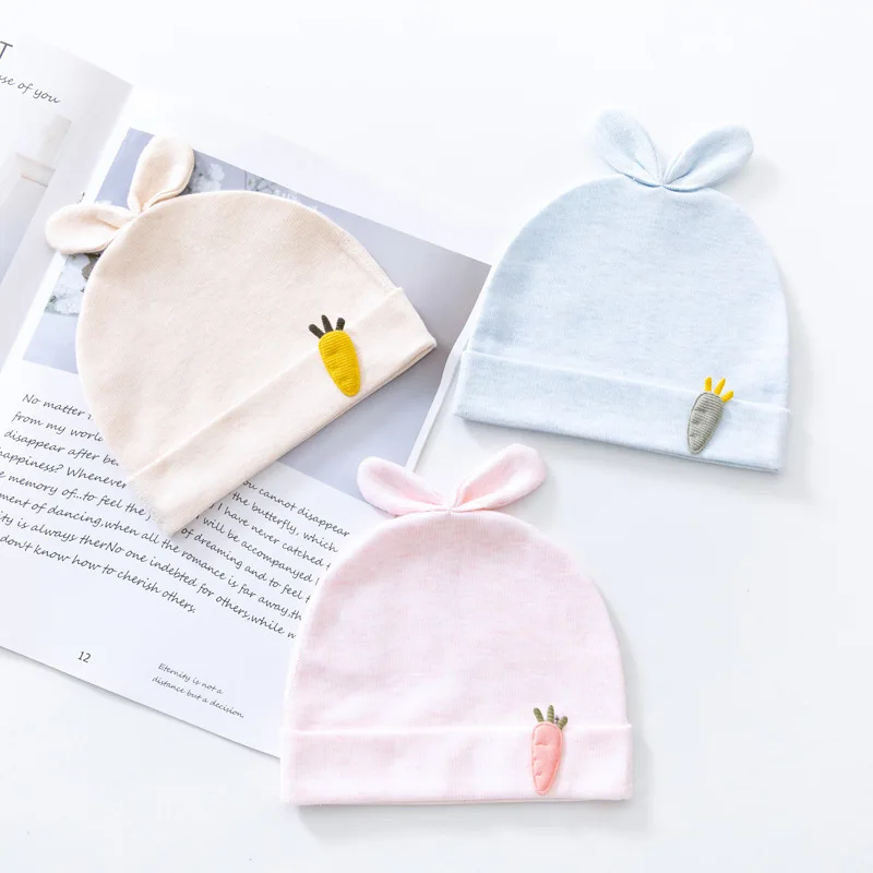 Gorrito recién nacido de algodón puro doble capa con luna y conejo - imagen 5