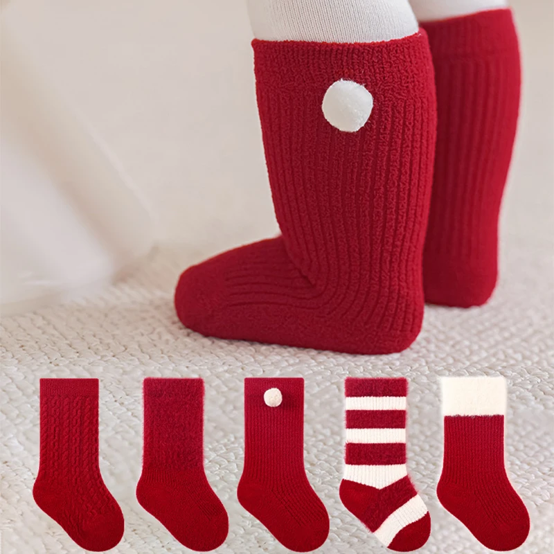Calcetines de Año Nuevo para bebés y niños 0-12 años - Terciopelo rojo - imagen 3