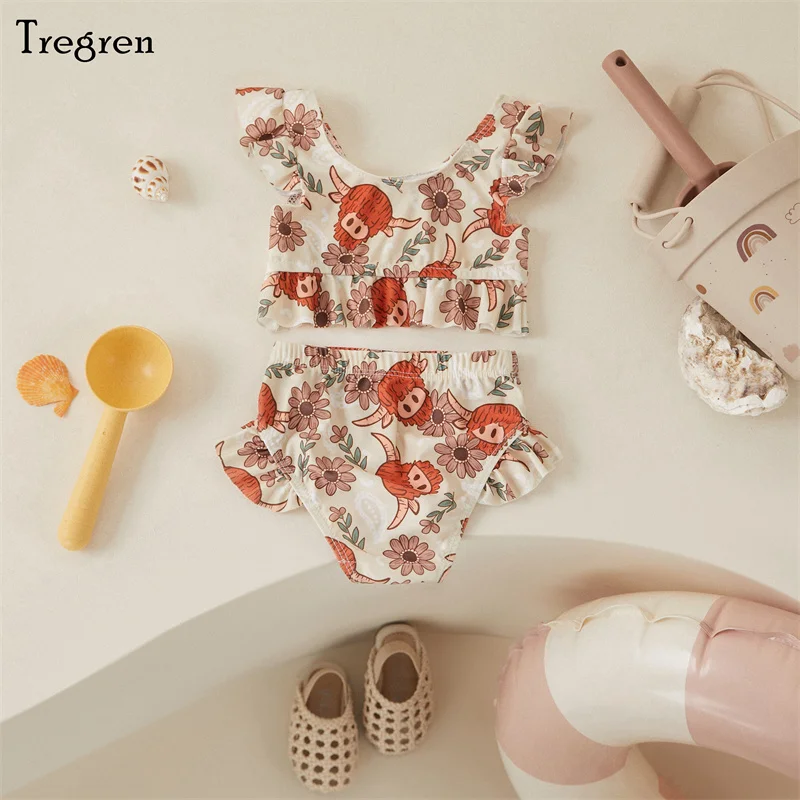 Bikini niña Tregren de flores con volantes y estampado toro - imagen 2