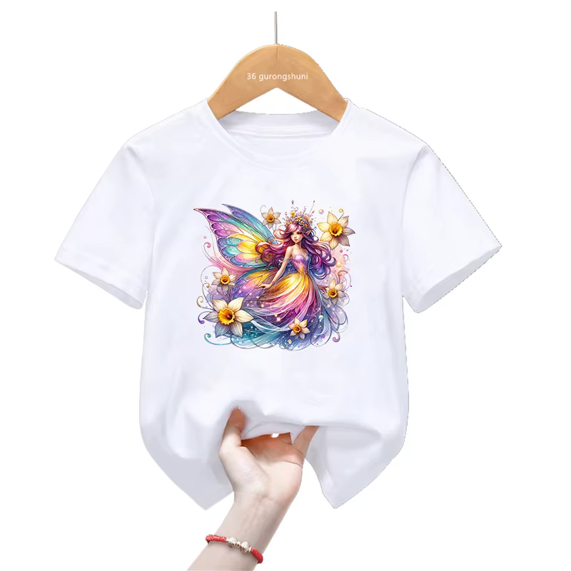 Camiseta de verano niña estampado mariposa arcoíris kawaii - imagen 2