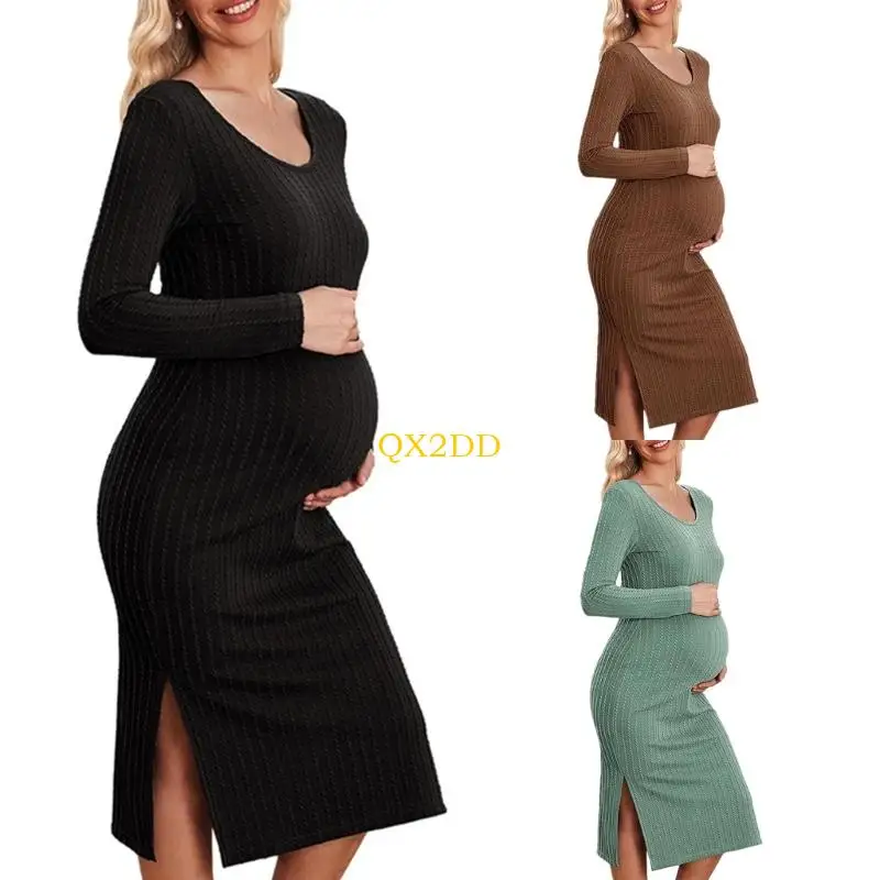 QX2D Vestido premamá acanalado elástico con cintura ajustable - imagen 5
