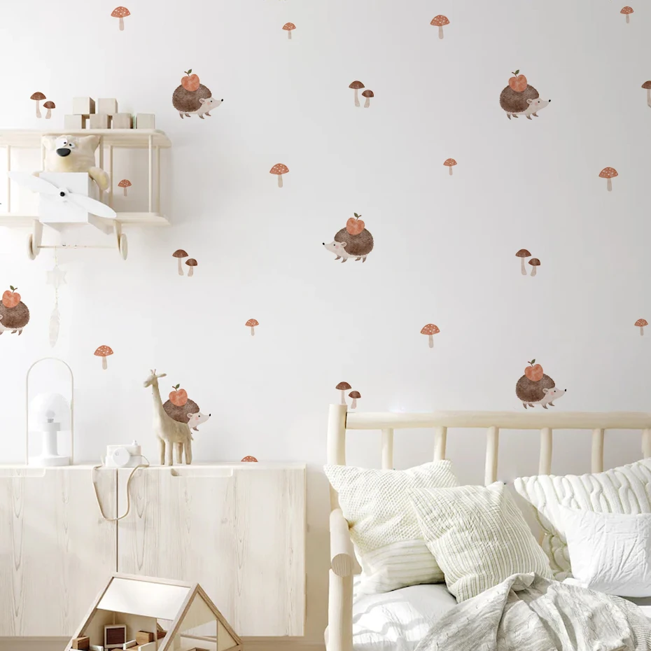 Pegatinas pared infantiles con erizos y setas – Acuarela bohemia - imagen 5