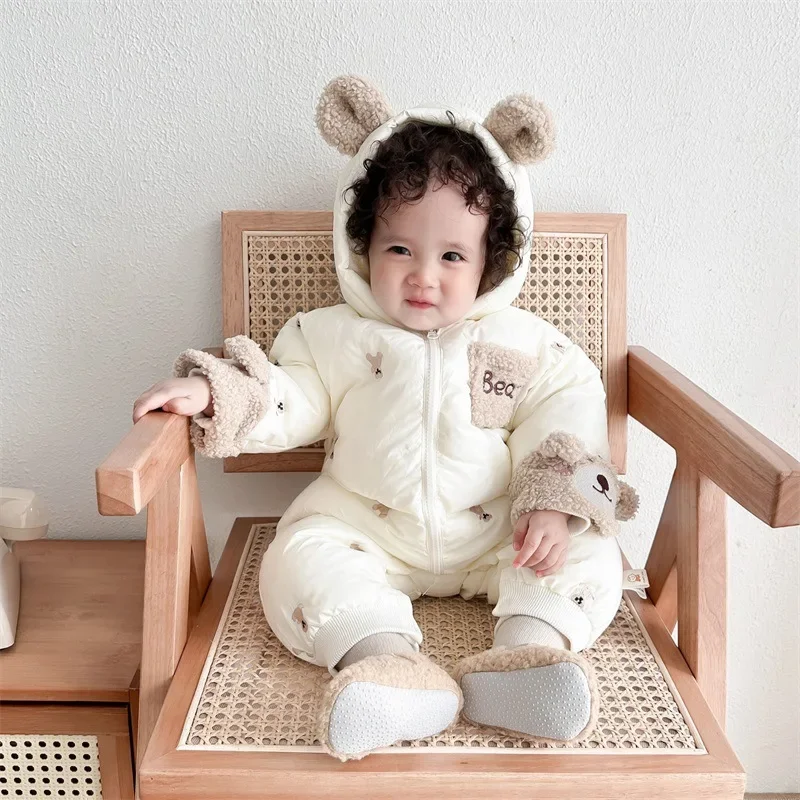 Mono de invierno bebé de lana interior con capucha cálida - imagen 3