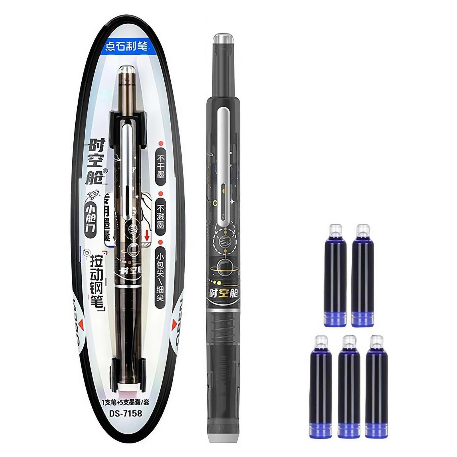 Clictek pluma estilográfica retráctil azul de empuje con tinta - imagen 5