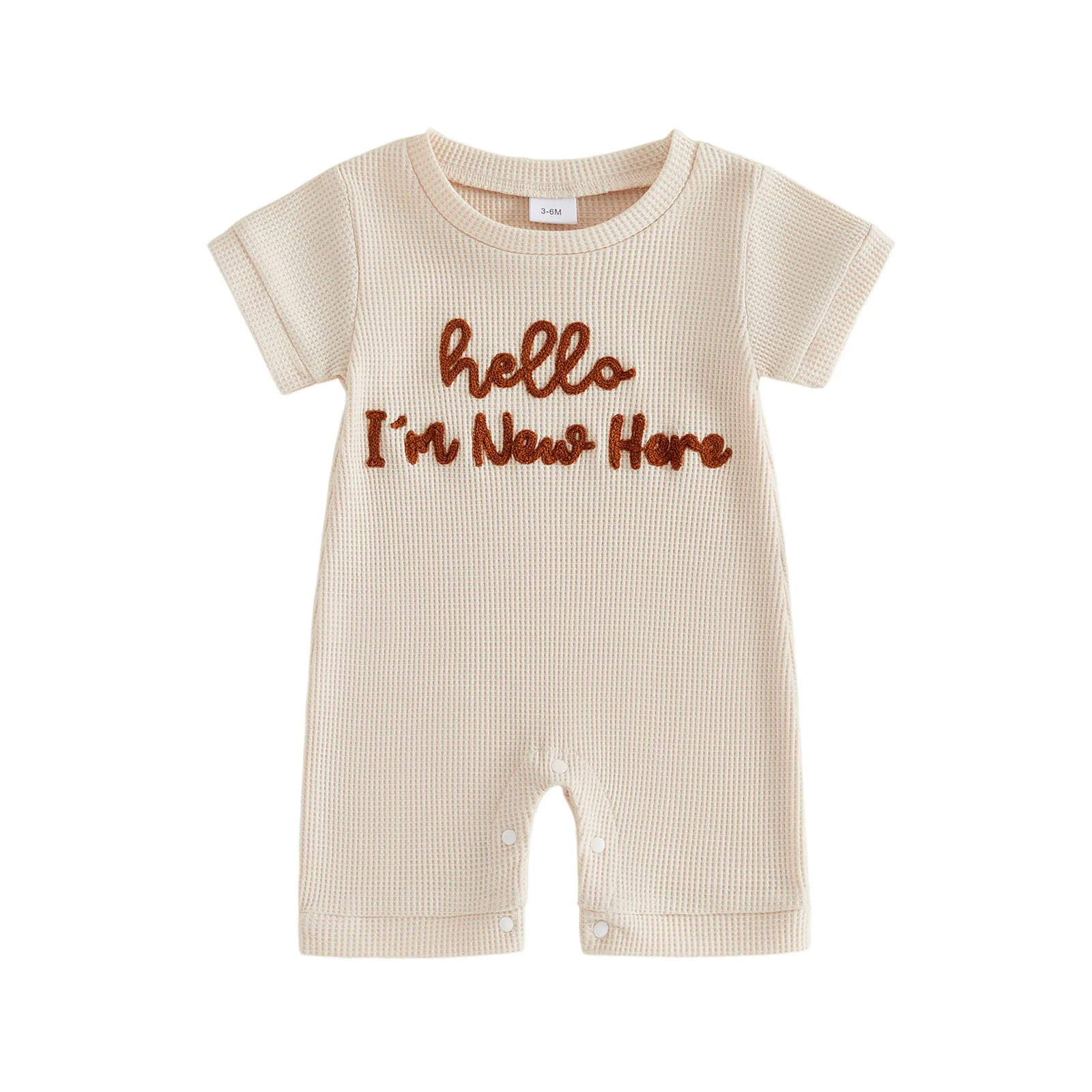 Mono de verano para bebé con cuello redondo y letras bordadas