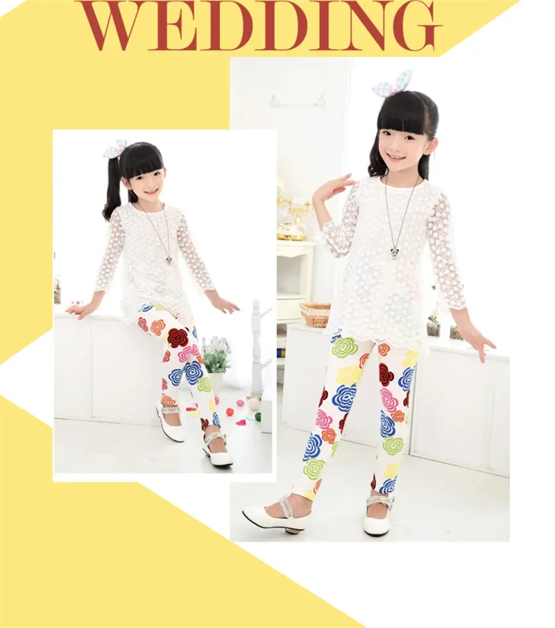 Detalle del estampado floral en leggings infantiles