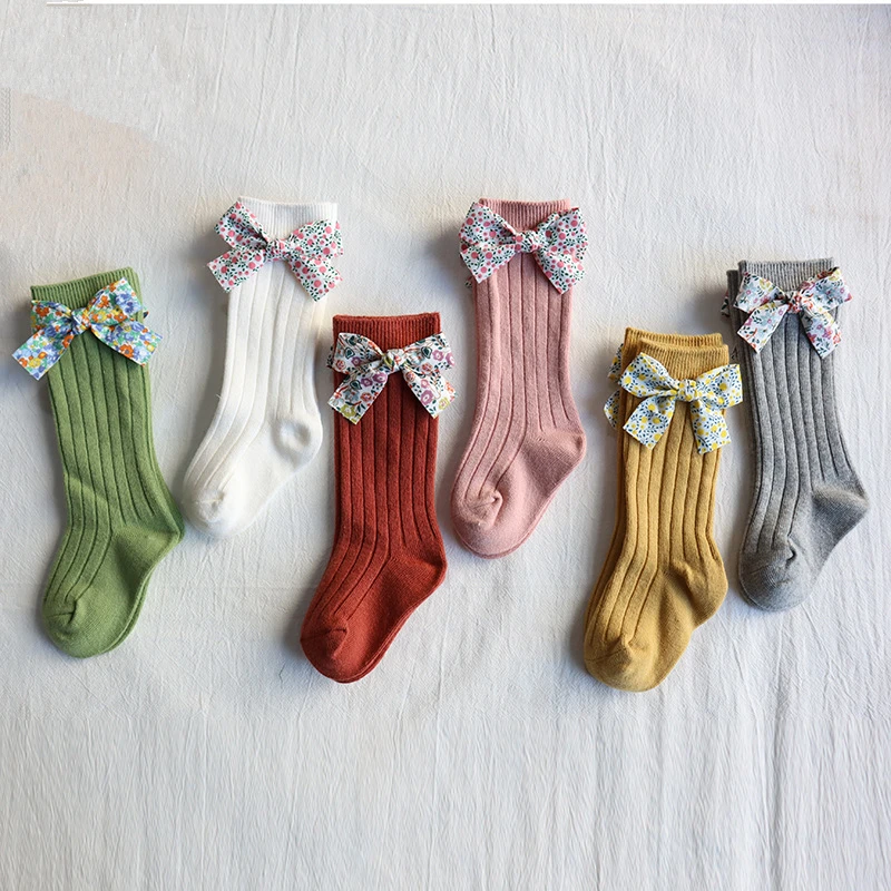 Calcetines altos de algodón con lazos florales estilo princesa