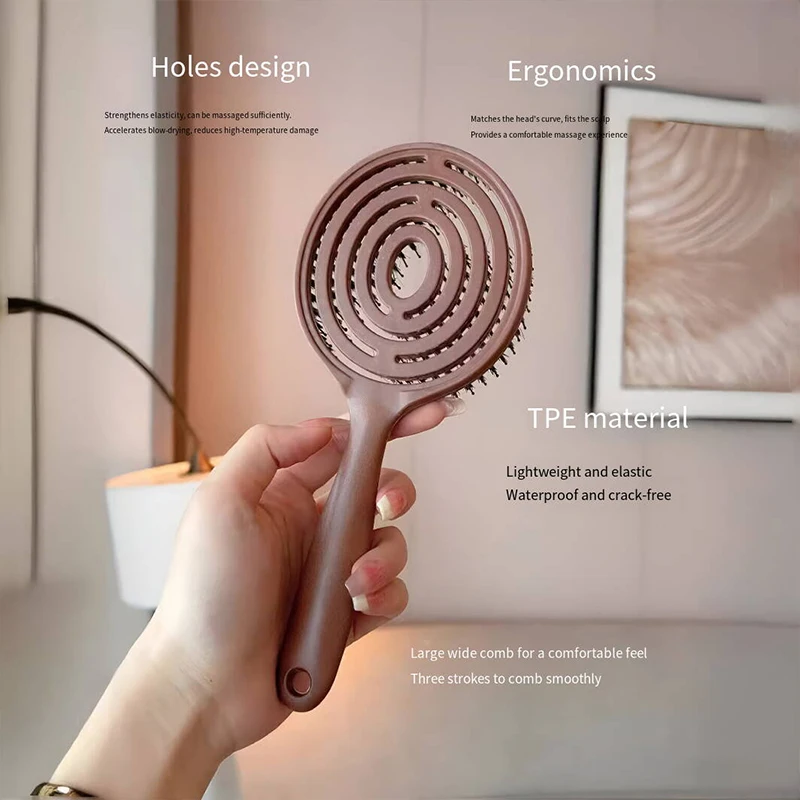 Peine con cerdas de jabalí portátil para peinar y alisar