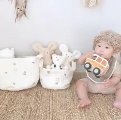 Bolsa de pañales con bordado de oso – Organizador maternal para carrito