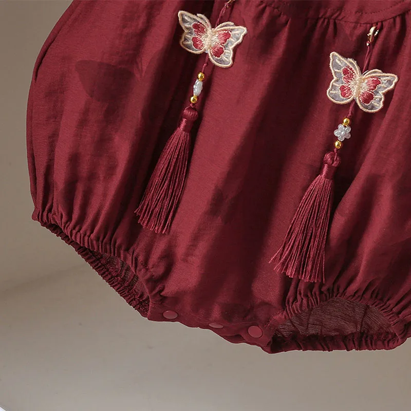 Mono sin mangas de bebé niña rojo de verano con mariposas - imagen 4