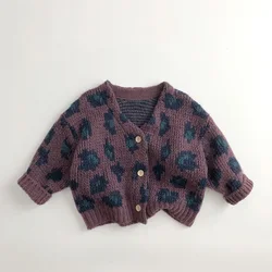 Milancel Suéter de leopardo para niñas y cárdigan de punto suave
