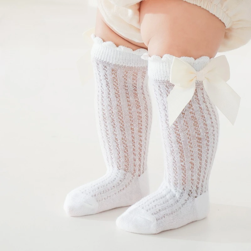 Calcetines largos de algodón con lazo para bebés, malla de verano - imagen 2