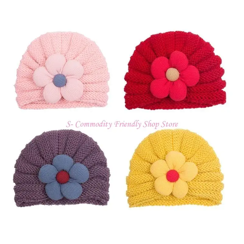 85AE Gorro de punto bebé cálido con flores, lana transpirable - imagen 5