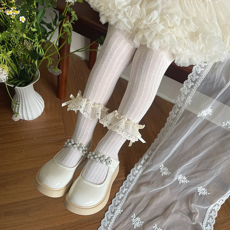 MILANCEL pantimedias de verano para niña con lazo y encaje festivo - imagen 5
