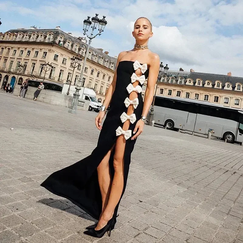 Vestido de maternidad sin espalda de un hombro bandeau maxi - imagen 3