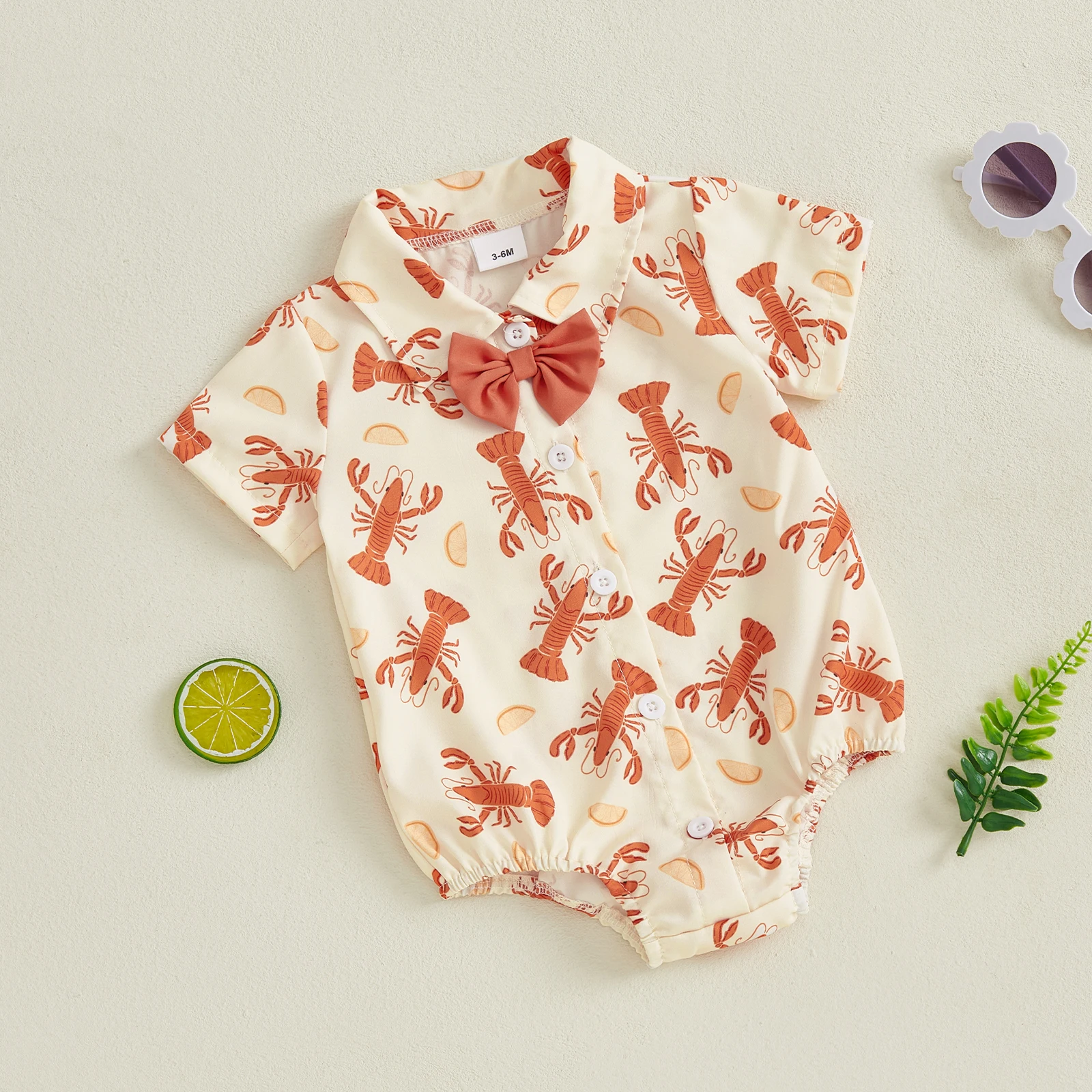 Tregren mameluco de verano con cuello vuelto y estampado langosta - imagen 4
