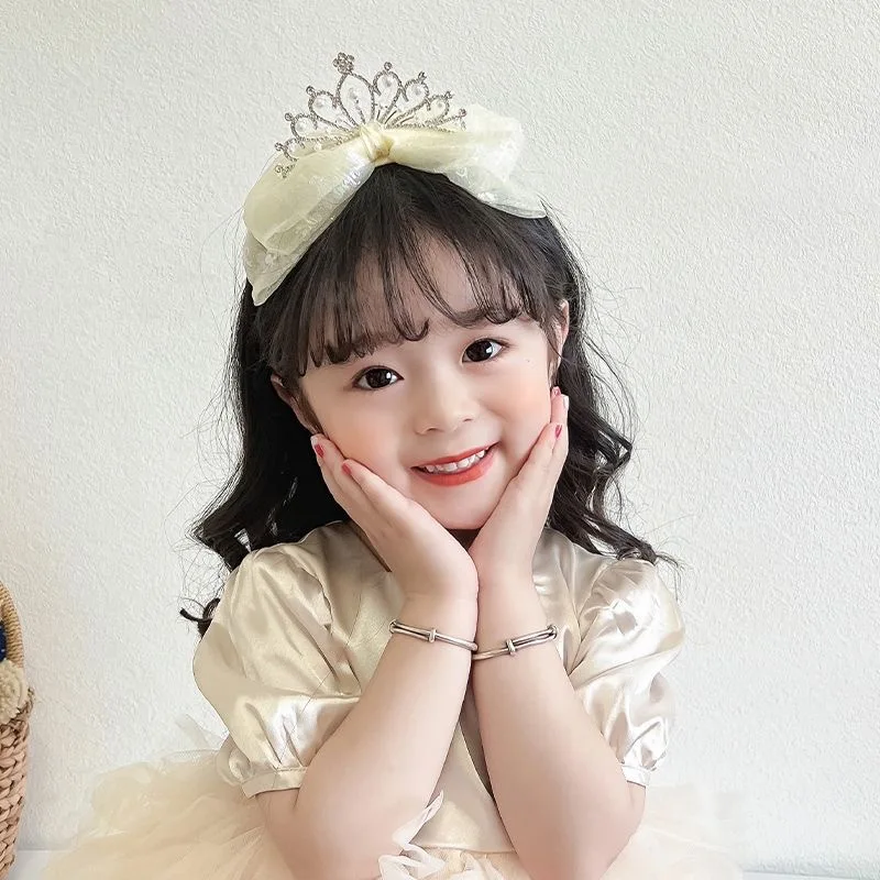 Diadema de corona para niñas con lazo de perlas y princesa - imagen 2