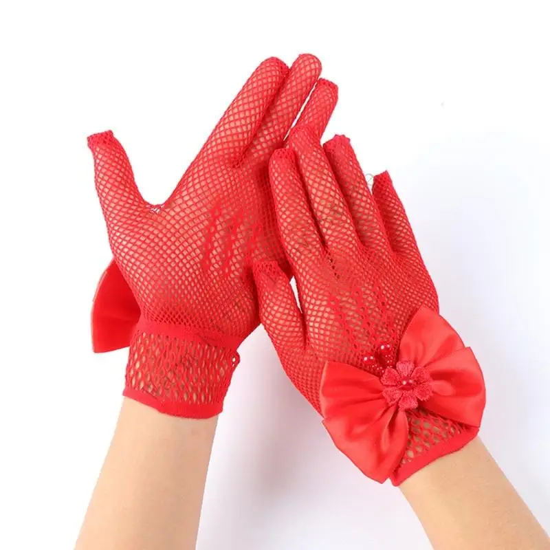 XXFE Guantes para niña con flores, encaje y perlas imitación - imagen 3