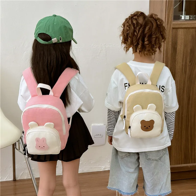 Mochila escolar infantil de lona con conejito, diseño kawaii - imagen 2