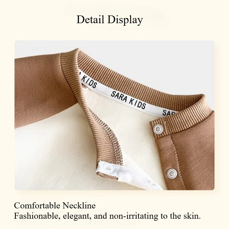 Pelele unisex de cuello redondo con oso para primavera y otoño - imagen 3