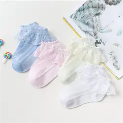 Calcetines tobilleros de algodón suave con encaje y volantes para niñas