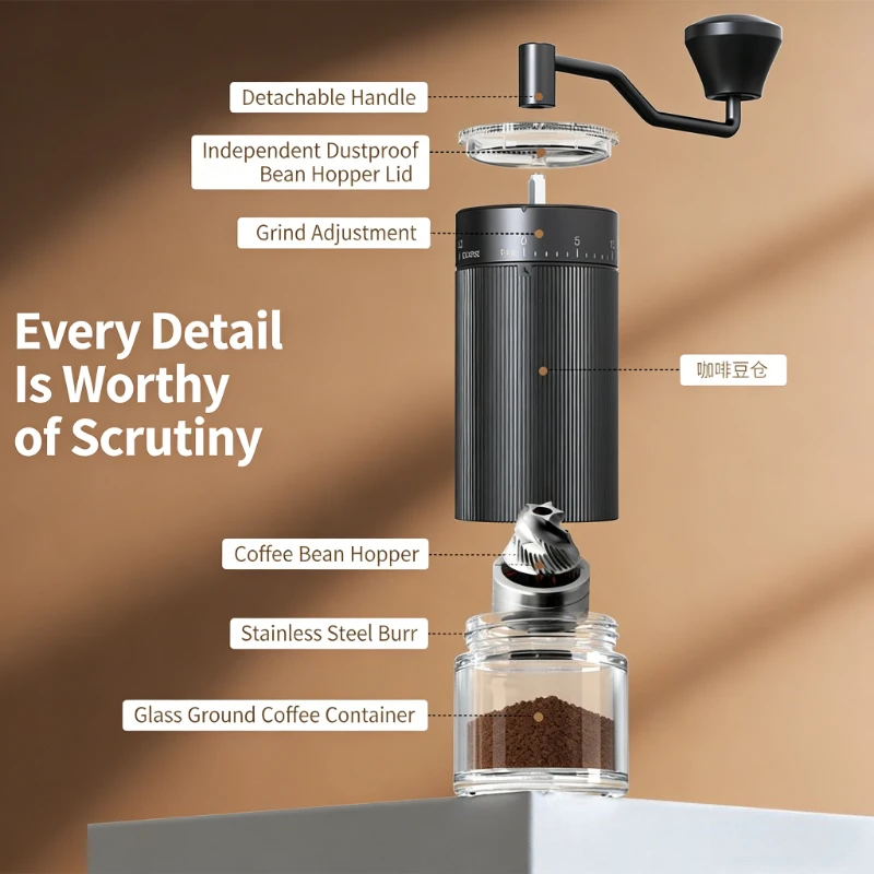 Molinillo de café manual portátil con muela ajustable para espresso - imagen 5