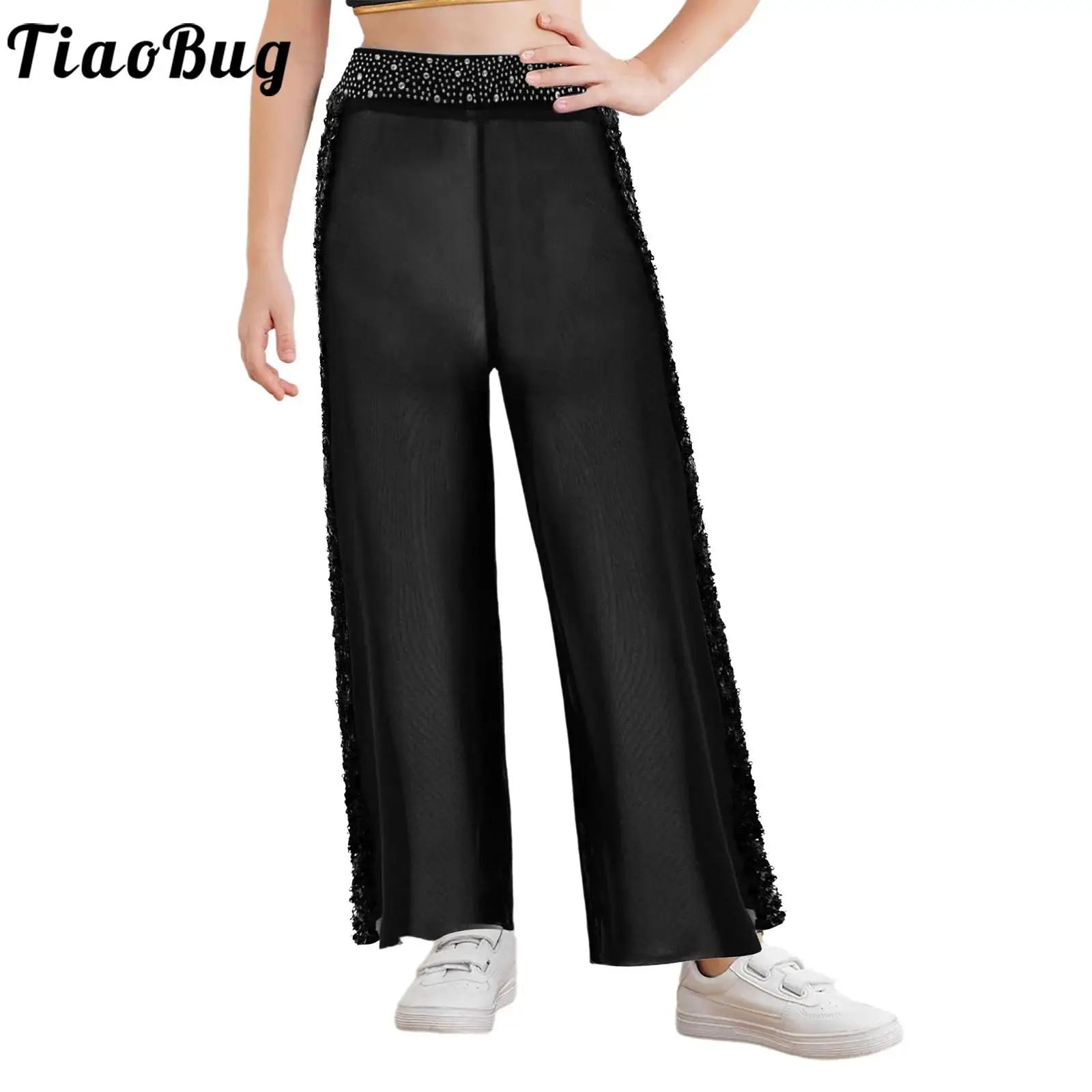 Pantalones de baile jazz para pierna ancha con cintura elástica - imagen 5