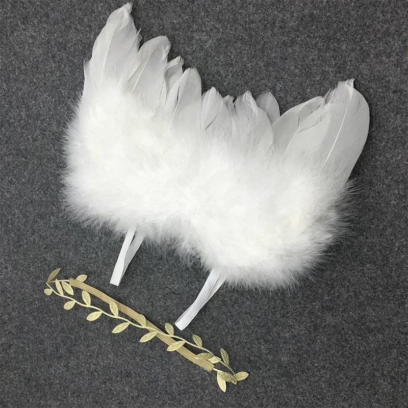 Alas de Ángel diadema bebé niña pluma flor oliva para sesión - imagen 4