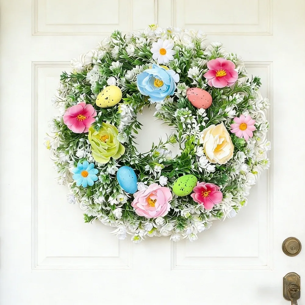 Guirnalda de Pascua floral realista primavera para puerta