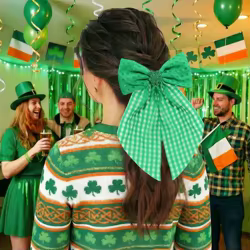 Horquilla niña lazo verde estilo irlandés con clip resorte