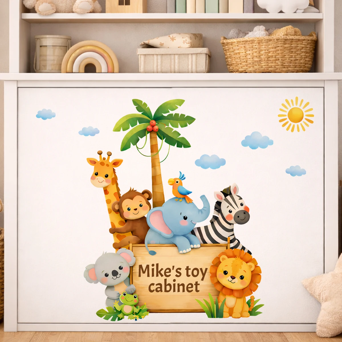 Pegatinas de pared animales selva desmontables con nombre para bebé - imagen 3