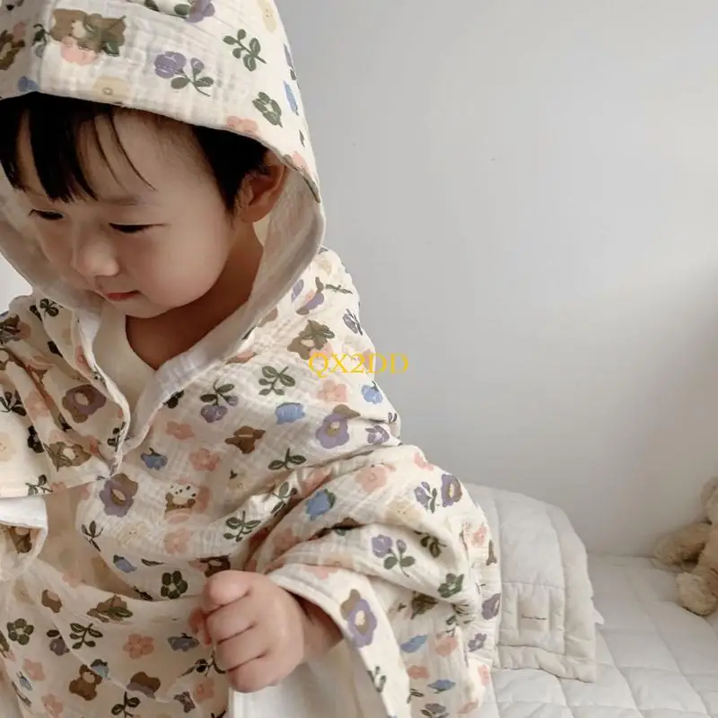 QX2D Toalla bebé con capucha poncho infantil absorbente de algodón - imagen 4