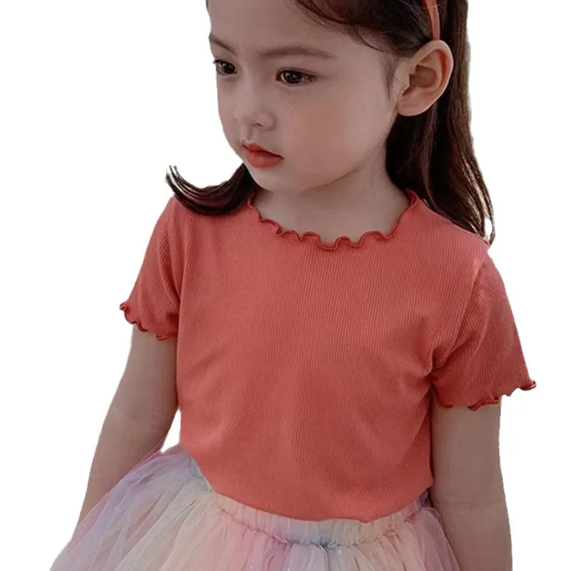 Camiseta de niña seda helada manga corta estilo coreano borde ondulado - imagen 5