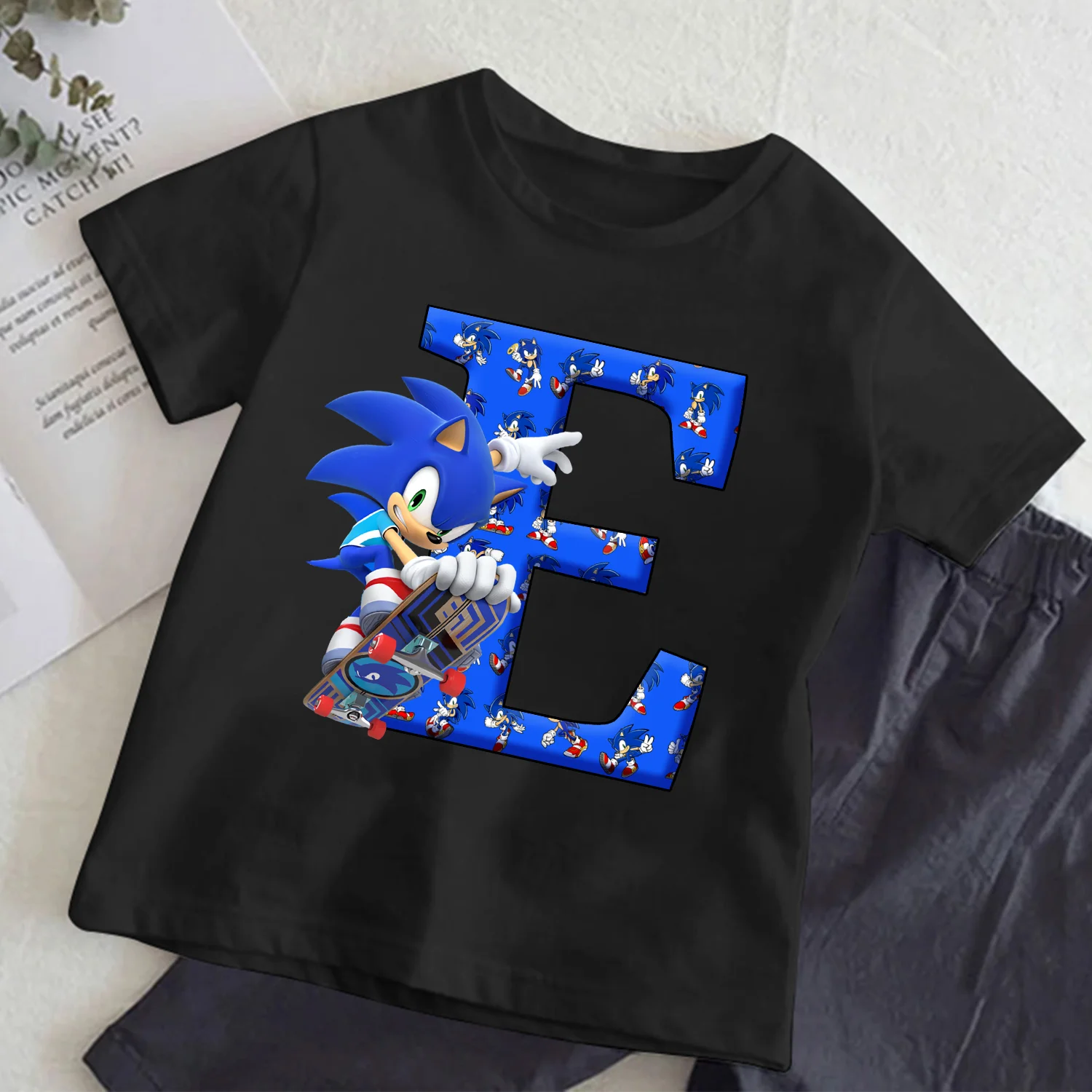 Camiseta manga corta Sonics negra para niños, cuello redondo - imagen 2