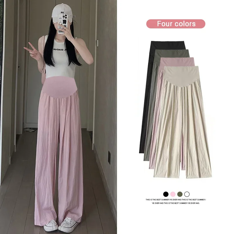 Pantalón premamá de pierna ancha, largo y suelto para verano - imagen 3
