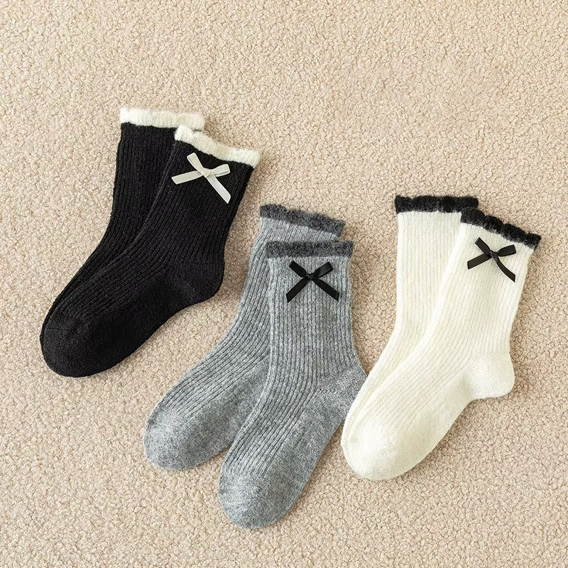Calcetines altos de invierno de algodón con lazo para niñas - imagen 2