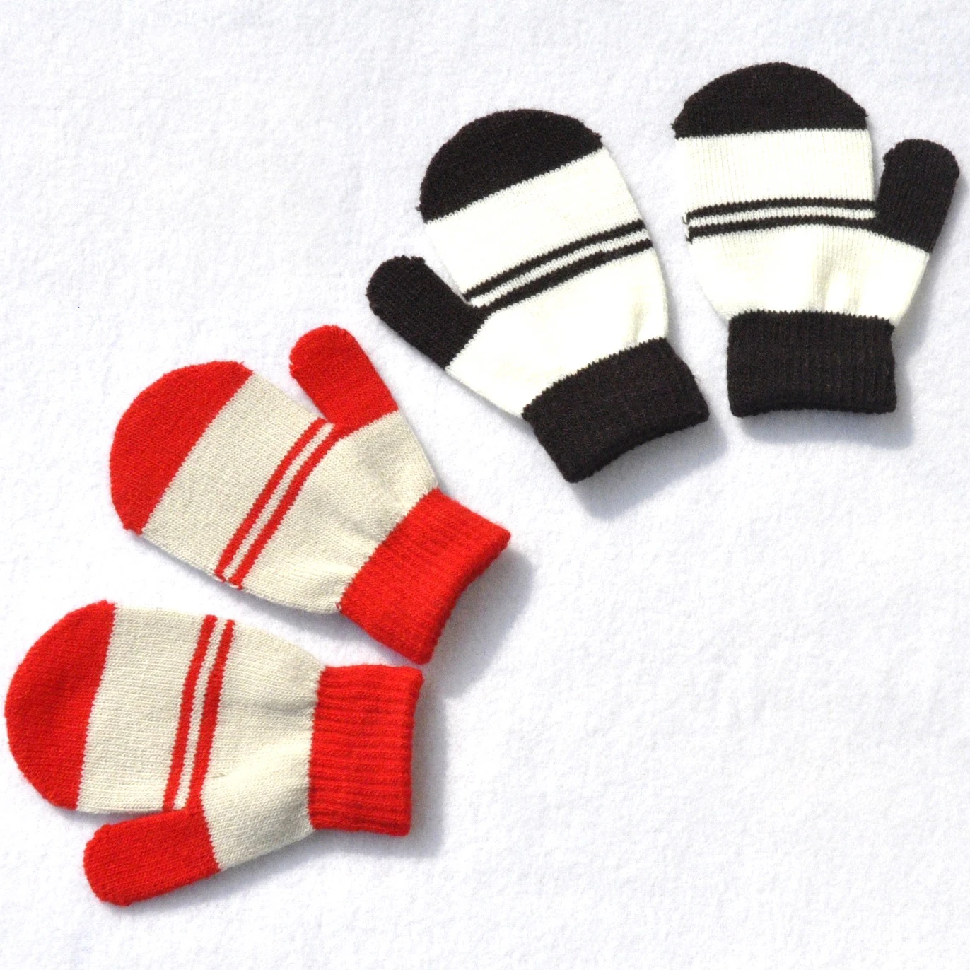 Guantes de punto a rayas para niños y niñas, mitones de invierno - imagen 4