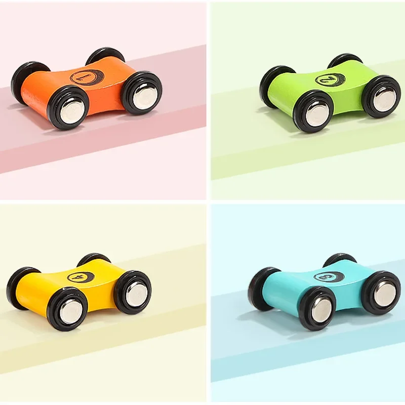 Coche de madera deslizante para niños con rampa y pista colorida