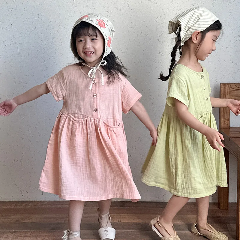 Vestido verano niña de algodón con botones y bolsillo - imagen 4